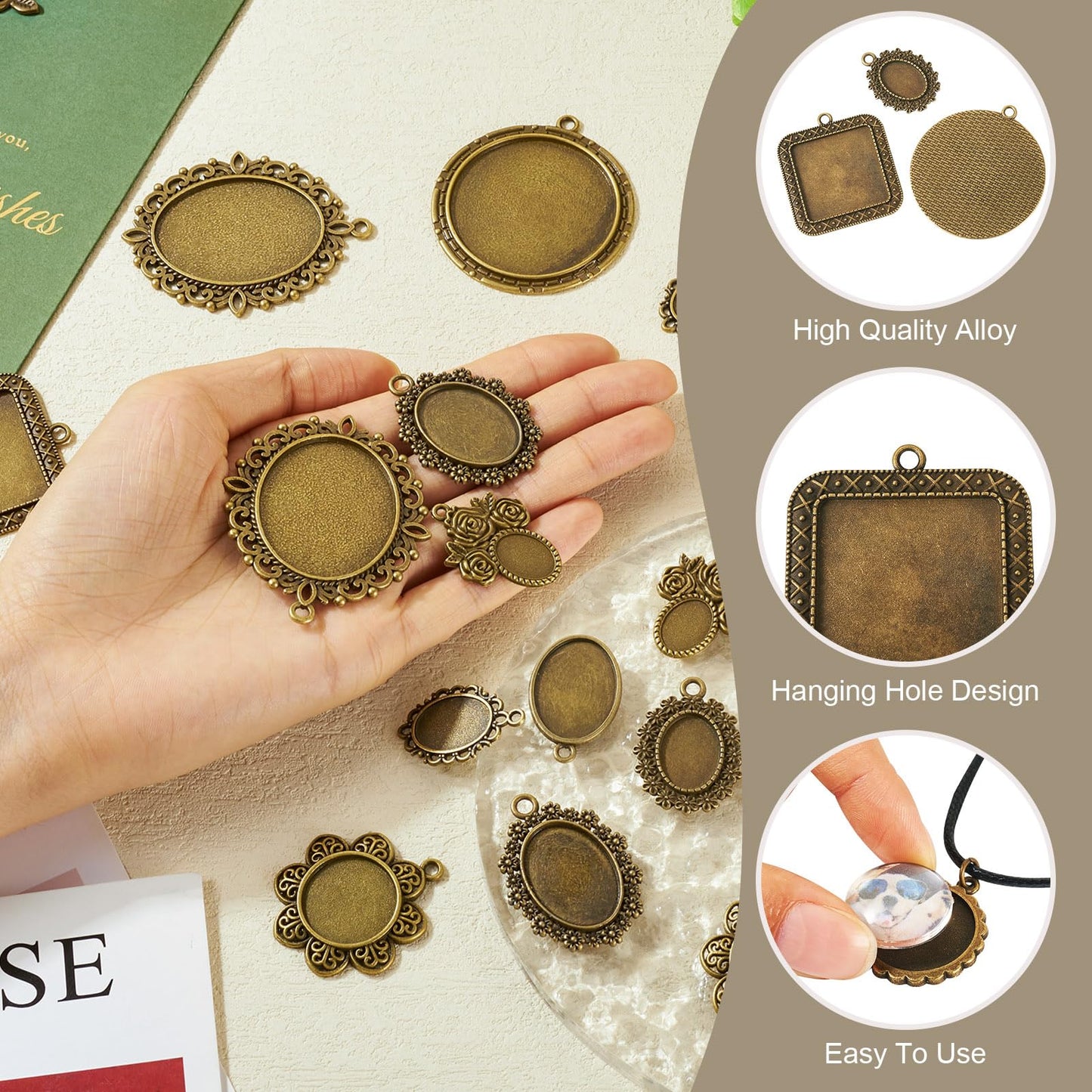 Bestewelry 20Pcs Bezel Pendant Trays 10 Styles Vintage Cabochon Bezel Settings Trays Charms Tibetan Style Oval Trays Pendant Blanks for DIY Crafts Photo Necklace Jewelry Making