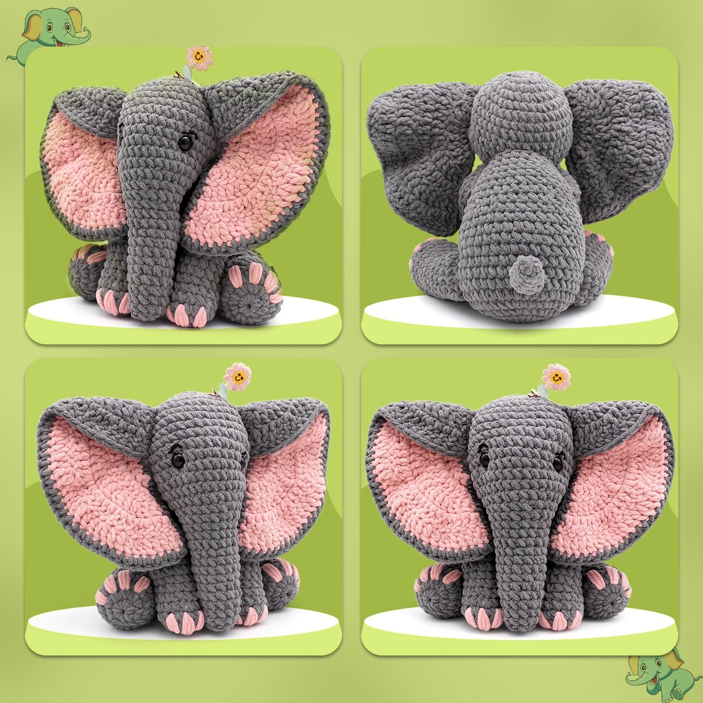 CODGP Crochet Kit for Beginners,13in Crochet Animal Kit Elephant,Crochet Starter Kit Gift for Adults with Yarn Sets,Amigurumi Crochet Kit with Step-by-Step Video Tutorials