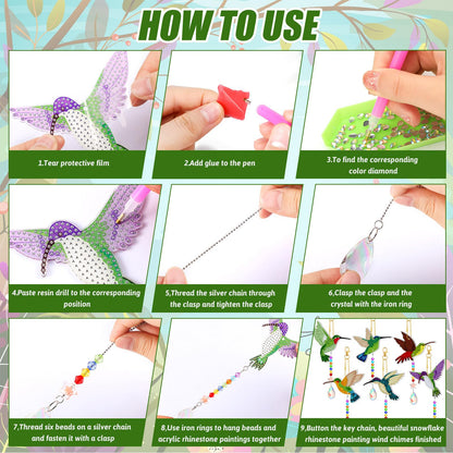 Tradder 6 Pcs Diamond Art Painting Hummingbird Wind Chimes Birds Art Kits for Adults 2026 Vacation Bible School Jungle Birds Craft Summer Suncatchers 5d DIY with Pendant for Home Window Decor Garden