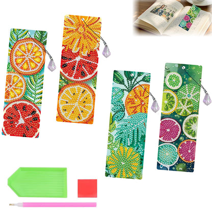 ACSAUMMY 4pcs Fruit Diamond Art Bookmarks, 5D DIY Diamond Painting Bookmark with Summer Oranges Grapefruit Design Beaded Rhinestone Diamond Art Kits for Adult Reading Women Beginner Birthday Gift
