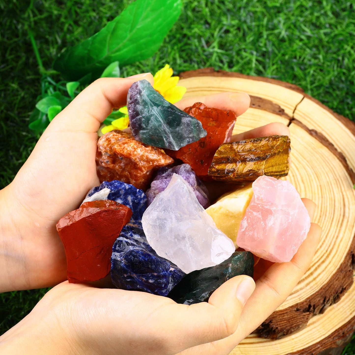 UFEEL 3 LB Bulk Rough Stone Mix Large 1" Natural Raw Crystals for Tumbling Cabbing Polishing Wire Wrapping