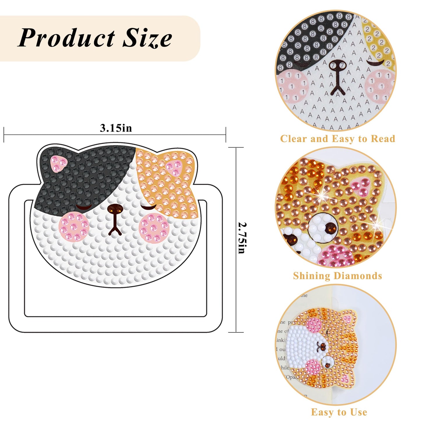 Vcekract 6 Pcs Diamond Painting Bookmarks, DIY Diamond Art Kits for Adults, Cat Bookmark Craft Supplies Kits for Book Lovers
