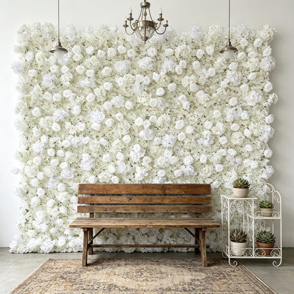 5D White Realistic Rose wall Backdrop, 8×8ft,Artificial Flower wall Panel. Easy to Install and Store, Reusable. Perfect for Weddings, Birthday Parties, and Home Decoration. Withouf Stand
