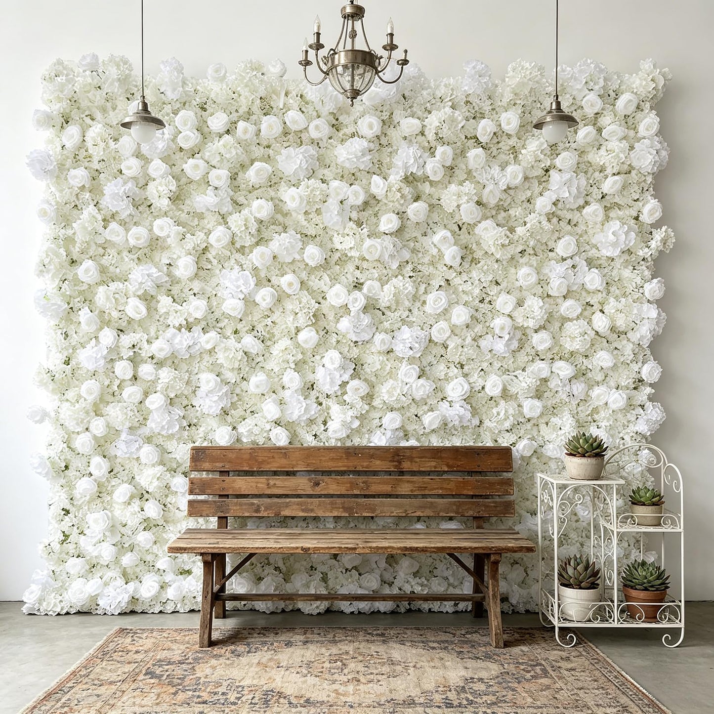 5D Artificial White Realistic Rose wall Backdrop, 8×8ft,Artificial Flower wall Panel. Easy to Install and Store, Reusable. Perfect for Weddings, Birthday Parties, and Home Decoration. with Stand