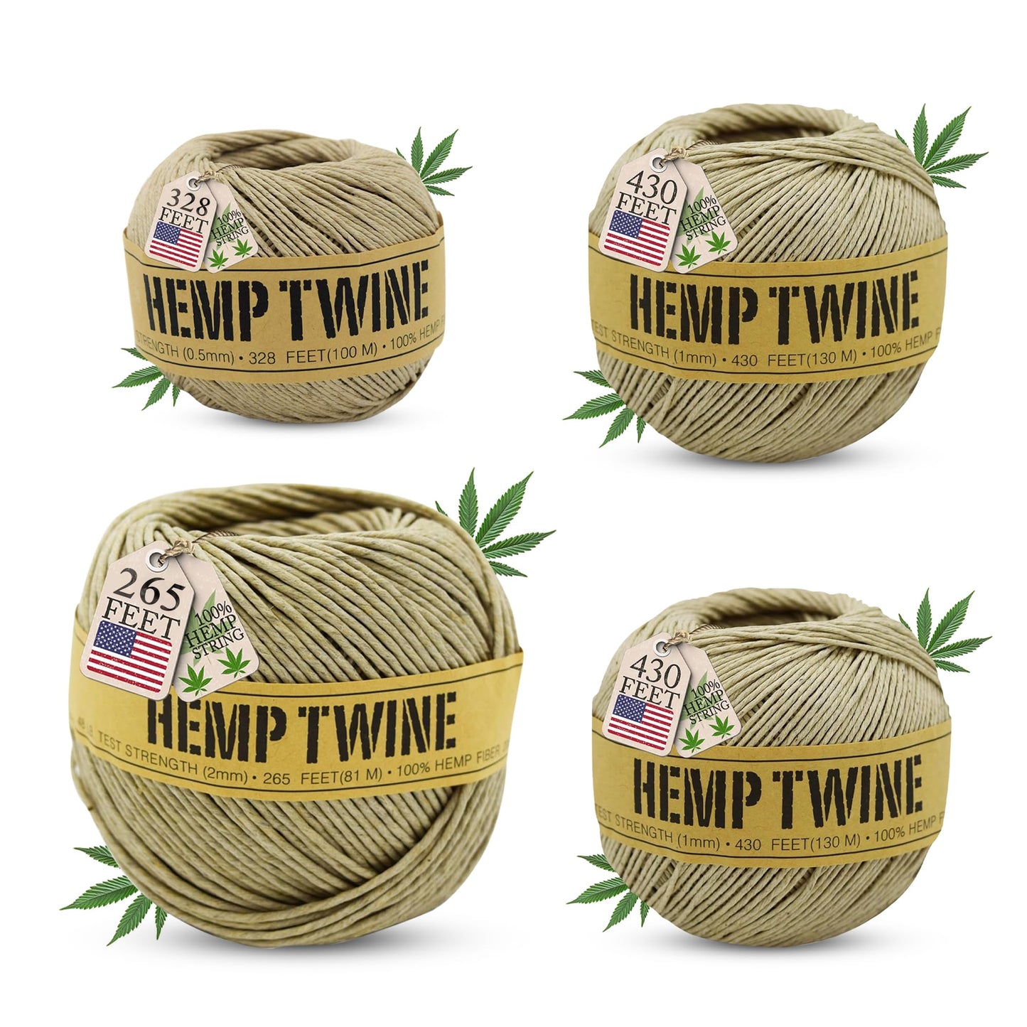 Saver Set B - one 0.5 mm, Two 1 mm and one 2 mm - All Four Items are Natural - Strong String for DIY Crafts, Gift Wraps, Weddings and Outdoor Use - 4 Pack
