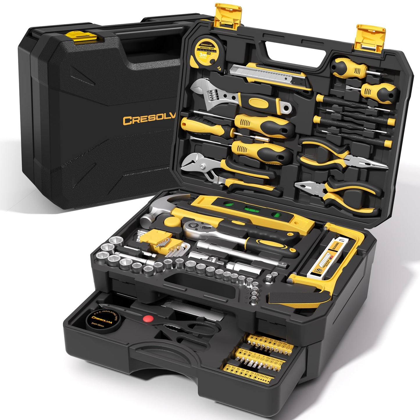 CRESOLVIA 328 Piece Tool Kit for Home,Hand Repair Tool Set,Toolbox Storage Case with Drawer,General Household/Auto Tool Kit,Perfect for Homeowner, DIY, Handyman