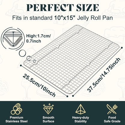 Premium Stainless Steel Cooling Racks by [Brand Name] - Heavy Duty Oven Safe | 10"x14.75" Set of 2 for Baking & Roasting