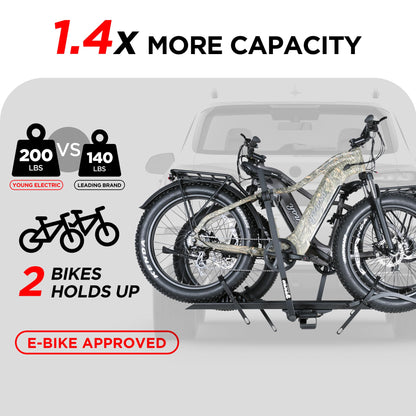 YOUNG ELECTRIC 200LBS EZ-FOLD Aluminum 2-Ebike Carrier with Ramp for Bikes and Electric Bike, Car SUV Truck Van RV and Trailer