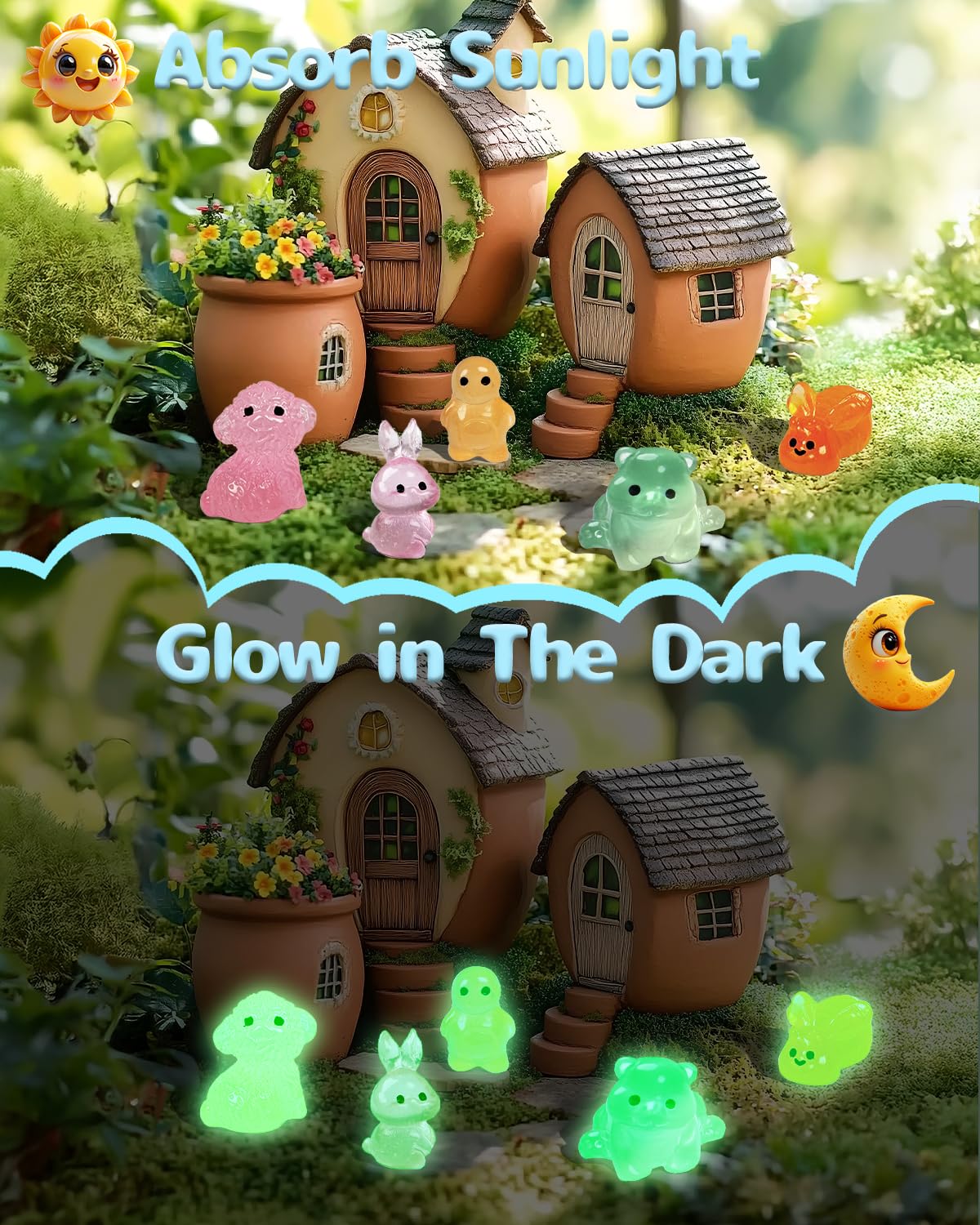 Piemow 180 Pcs Mini Resin Animals Kit - Luminous Tiny Resin Animals Figurines Accessories Gifts for Aquarium Fairy Garden Bonsai Decor