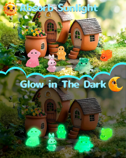 Piemow 180 Pcs Mini Resin Animals Kit - Luminous Tiny Resin Animals Figurines Accessories Gifts for Aquarium Fairy Garden Bonsai Decor