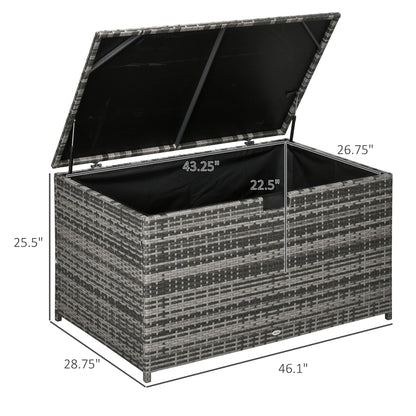 113 Gallon Deck Box, Rattan Outdoor Storage Box, Waterproof Storage Container for Indoor, Patio Furniture Cushions, Pool Supplies, Garden Tools, Dark Gray