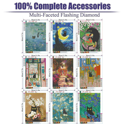 GemZono Diamond Art Kits for Adults and Beginners - 9pcs, 5D Round Diamond Digital Painting Kit, DIY Black Cat Diamond Art Painting, Matisse Van Gogh Living Room Bedroom Decoration (12 x 16 inch)