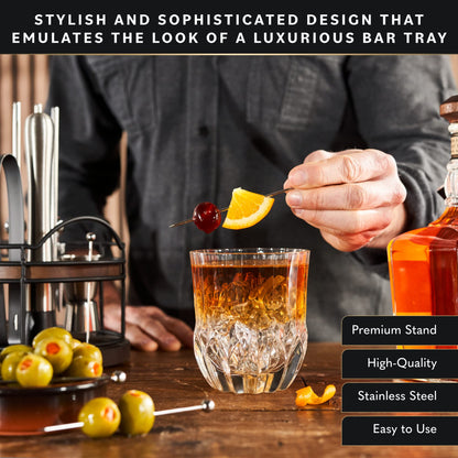 Home Hero Elegant Bartender Kit with Wooden Stand, Premium Bar Set & Cocktail Shaker, Gift for Home Bar and Cocktail Enthusiasts, Essential Bar Accessories with Recipe Book (22 Pcs - Silver)