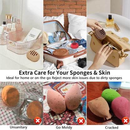 2 Pcs Makeup Sponge Holder,Double-Sided Breathable Silicone Beauty Blender Holder for Travel or Daily,Shatterproof Make-up Travel Case Quick Drying Easy to Carry,Grey+Pink