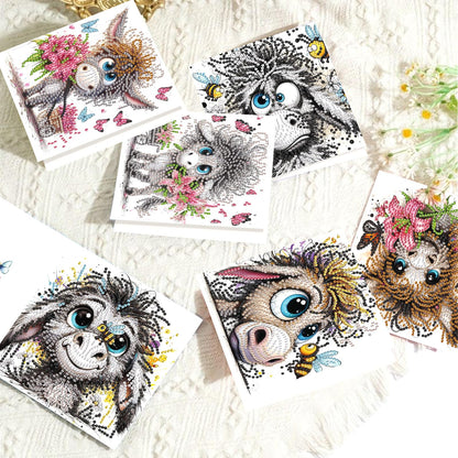 6 Pcs 30x15cm 5D Diamond Painting Greeting Cards Kits, Handmade Festival Greeting Cards with Envelopes DIY Diamond Art Crafts Birthday Cards Sparkling Designs for Birthdays Christmas Holiday (Donkey)