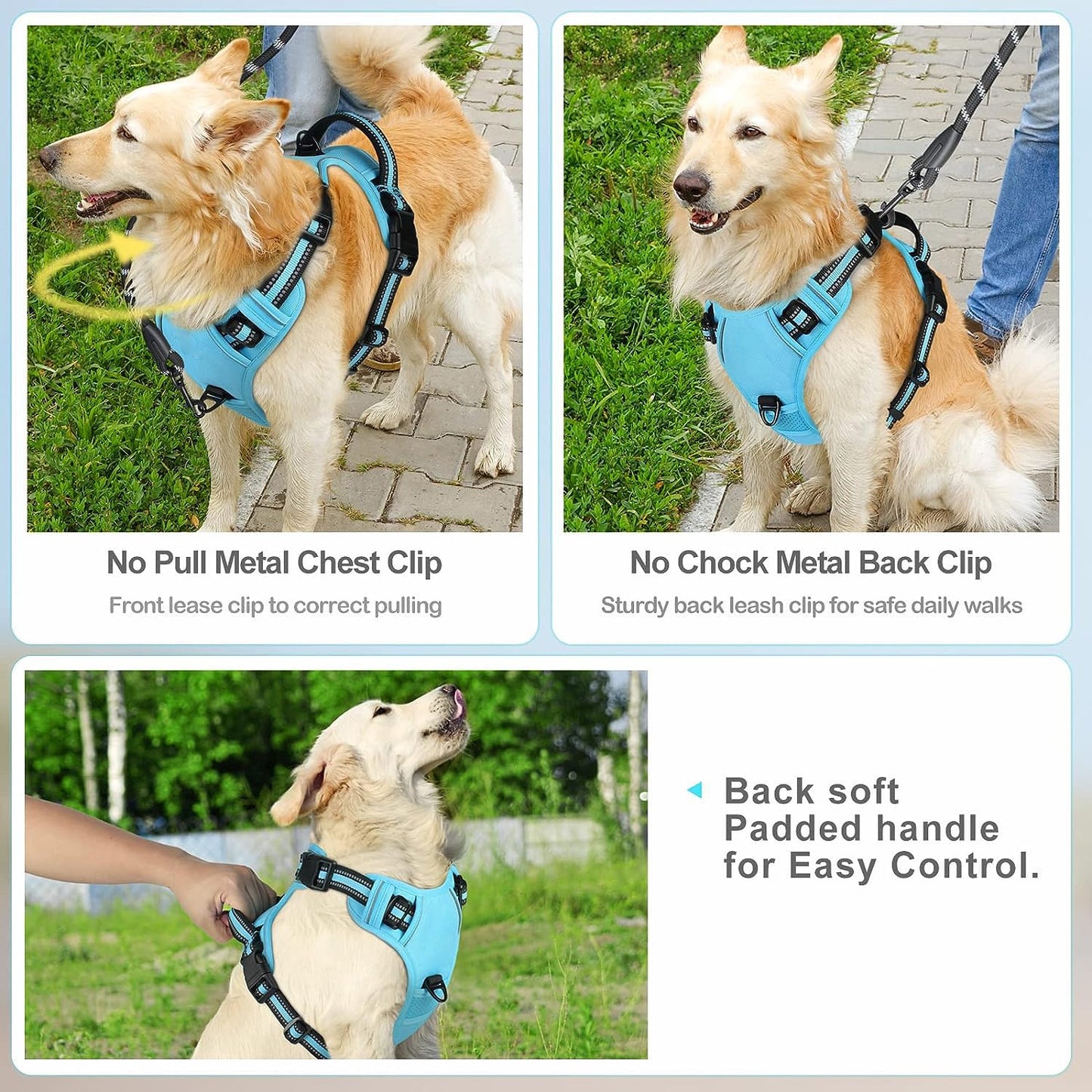Gavpepy No Pull Dog Harness, Reflective Comfortable Vest Harness with Front & Back Easy Control Handle Adjustable Soft Padded Pet Vest for Small to Large Dogs (Large,Black)