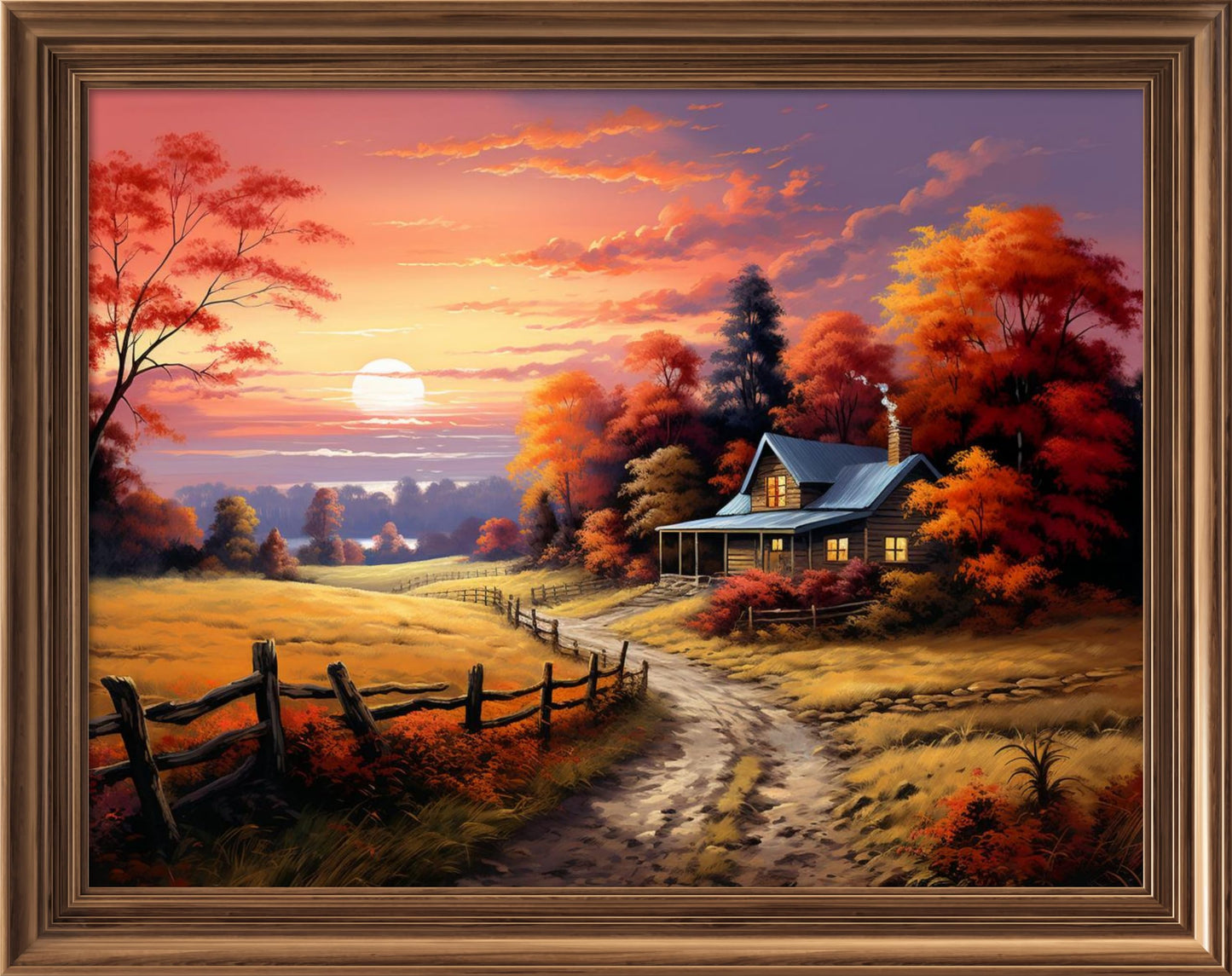 Leczany Cross Stitch Stamped Kit for Beginner - Autumnal Scenery | DIY Embroidery Starter Patterns Craft Kit Needlepoint for Adults | 11CT, 3 Strands | 17.7x13.4 inches