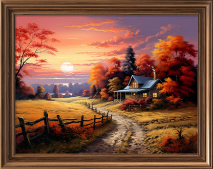 Leczany Cross Stitch Stamped Kit for Beginner - Autumnal Scenery | DIY Embroidery Starter Patterns Craft Kit Needlepoint for Adults | 11CT, 3 Strands | 17.7x13.4 inches