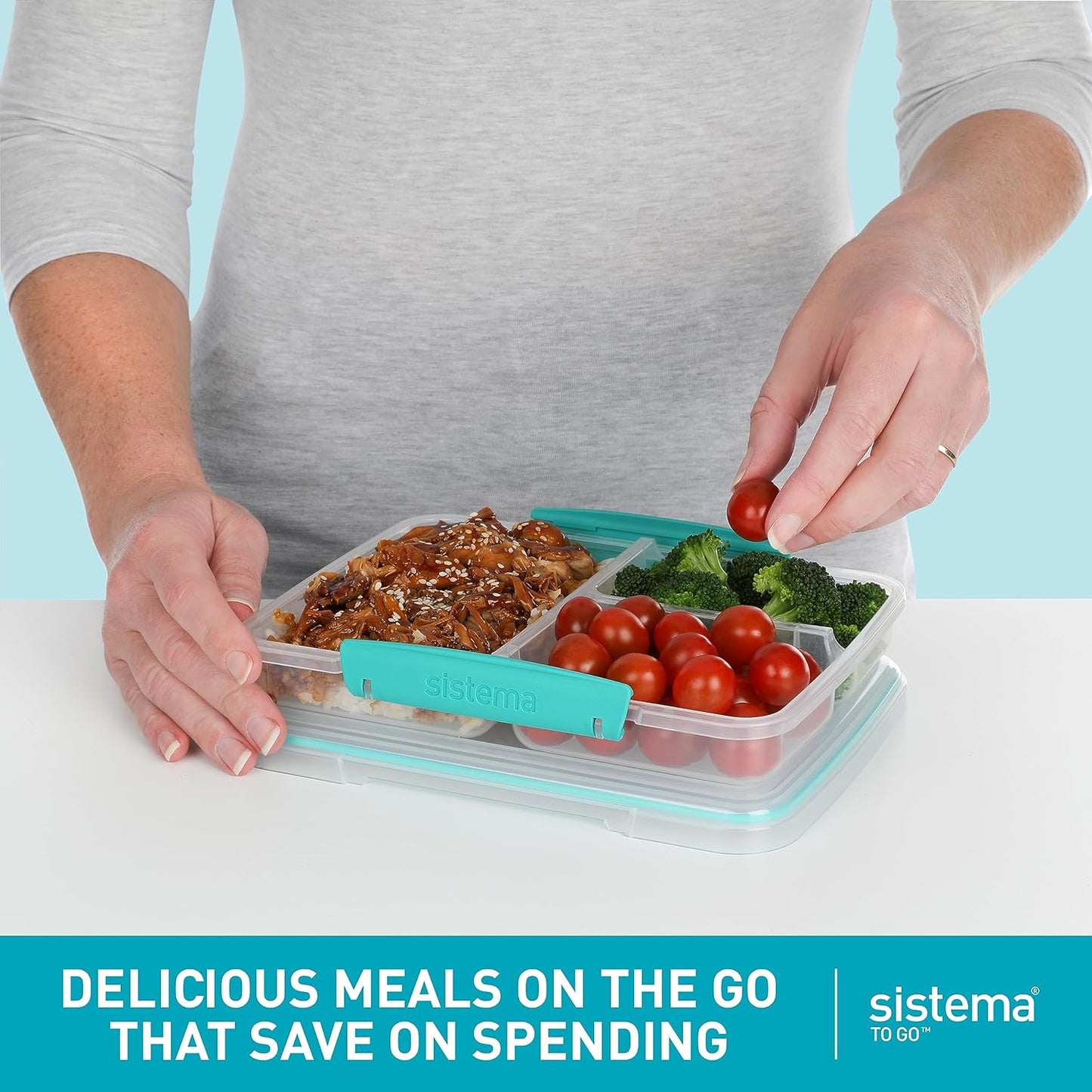 Sistema To Go Multi Split Meal & Food Container with Dividers & Clips, 820ml, BPA-Free, 1 Container, Color May Vary