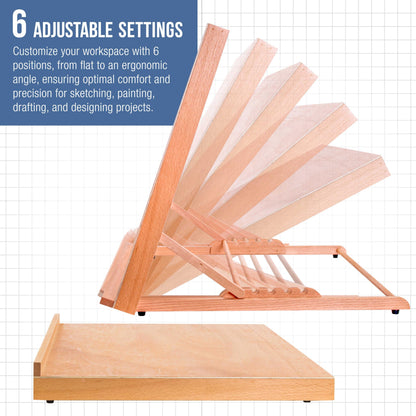 U.S. Art Supply X-Large 25-5/8" x 19" (A2) Wooden Drawing Board, Adjustable Table Top Easel for Painting and Drawing - Drafting Board with 6 Angles, Pencil Ledge, Locking Storage Drawer