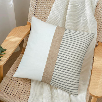 18x18, Set 2, JASEN Farmhouse Pillow Covers Modern Accent Square Throw Pillow Covers of Grey and Beige Striped
