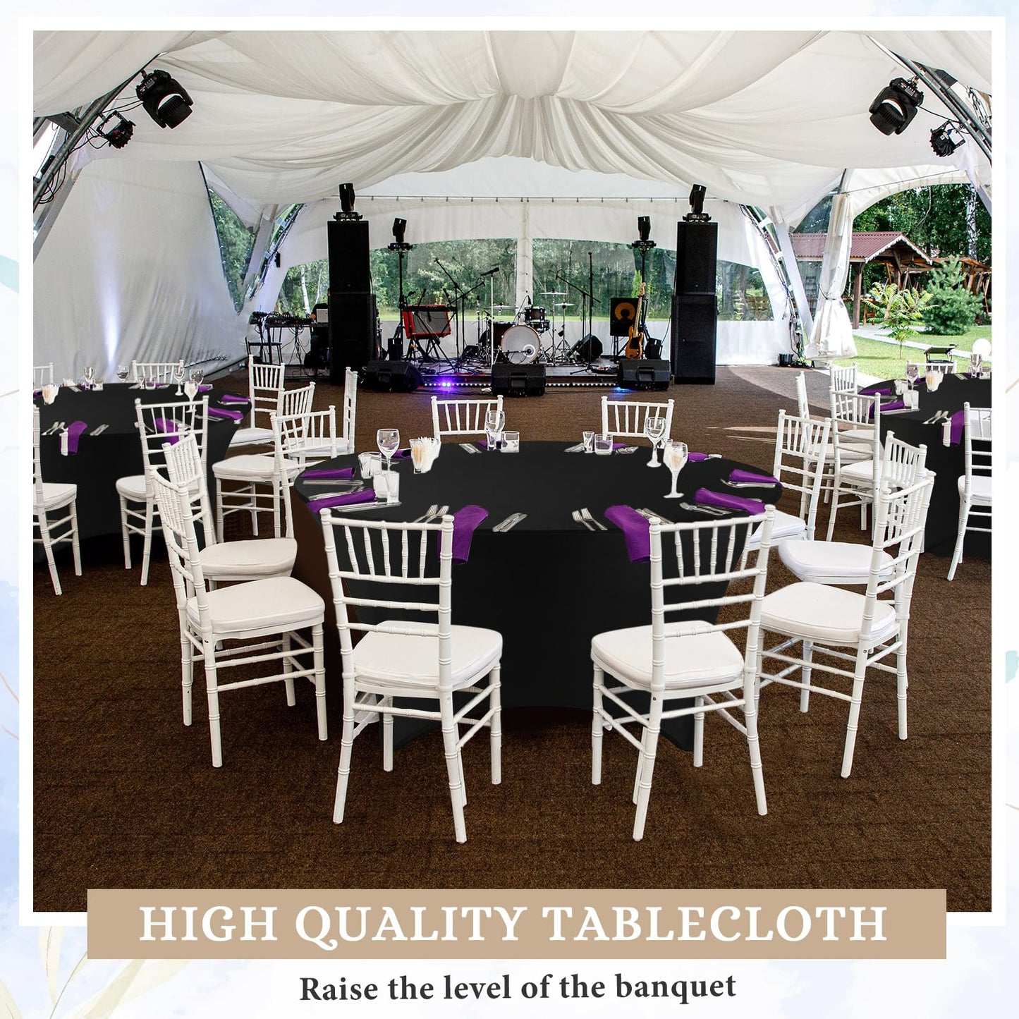 Preboun 8 Pack 72 Inch/ 6 FT Spandex Round Tablecloth Fitted Stretch Tablecloth Elastic Table Cover for Wedding Party Restaurant Banquet Cocktail and Halloween(Black)