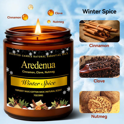 Winter Candles – Winter Spice Candle | Holiday Scented Candles, 7oz Soy Candle for Home - Christmas Gifts for Men Women - 50H Clean Long Lasting Burn, Aromatherapy Gift for Relaxation