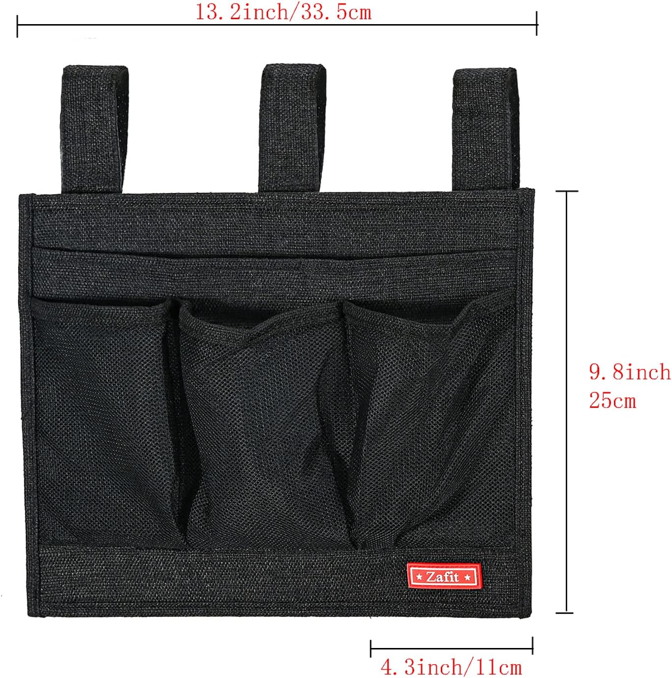 Linen Bedside Caddy, Bedside Storage Organizer for Hospital Beds, College Dorm Rooms, or Baby Bed (Classic 4 Pockets
