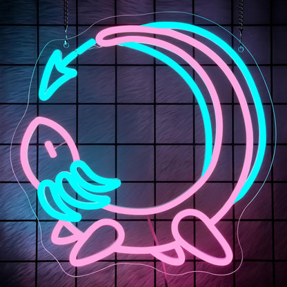 Pink Axolotl Moon Neon Sign for Wall Decor - Cute Animals Kawaii Neon Acrylic USB Powered LED Wall Art Decor, Light Up Sign Dimmable, for Axolotl Lovers Children's Room Kids Birthday 12.99" × 12.91"