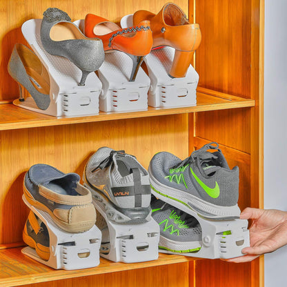20PCS 50% Shoe Slots Organizer, Adjustable Double Layer Stack Shoe Rack, Space-Saving Storage Rack Holder, White