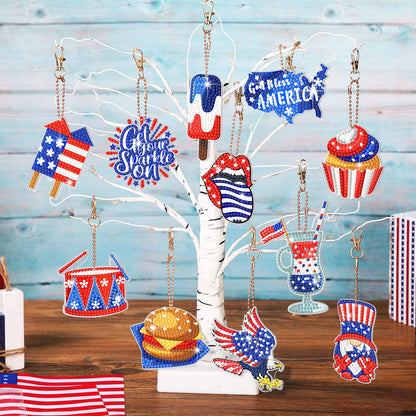 Ecally 15 Pcs Patriotic 4th of July Diamond Painting Keychains 5D DIY Art Ornaments for Independence Day Decor (Vivid)