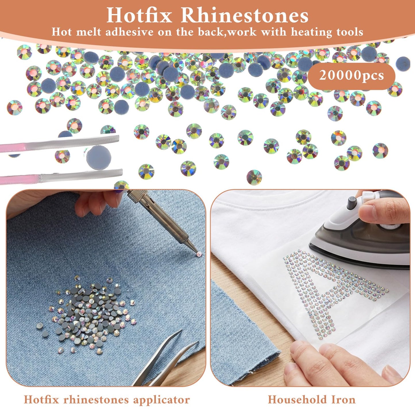 20000 Pcs SS10 Hotfix Rhinestones Bulk Crystal AB Round Iron on Flatback Glass Gems for Bedazzling DIY Crafts Clothes Shoes Supplies Decoration 2.7-2.8mm