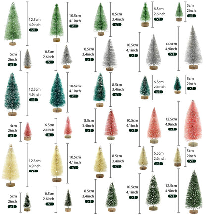 30 PCS Mini Bottle Brush Christmas Trees with Wood Base, Small Pine Tree Sisal Trees for Christmas Table Top Decor Winter Crafts Ornaments