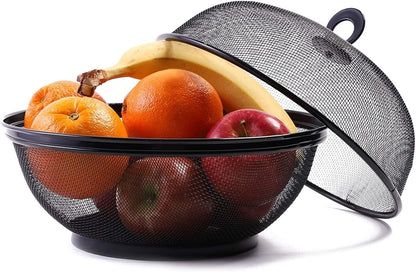 Juvale Black Mesh Fruit Baskets with Lids, 10 Inch Restaurant Kitchen Produce Containers, 2 Pack