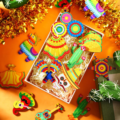 Maitys 24 Pcs Cinco De Mayo Tree Decorations Mexican Fiesta Wooden Ornaments Cinco De Mayo Tree Ornament Mexican Hanging Decoration for Holiday Party Supplies Outdoor