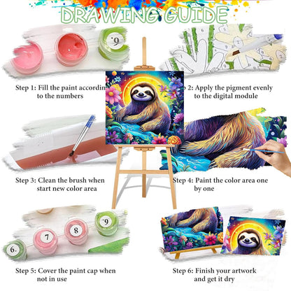 Paint by Numbers for Adults and Kids Beginner, 3 Pack Flower Sloth Painting by Number Kits On Canvas, Number Artist Paint by Number Kit DIY Acrylic Paints, Home Wall Decor Gift 12X12 inch