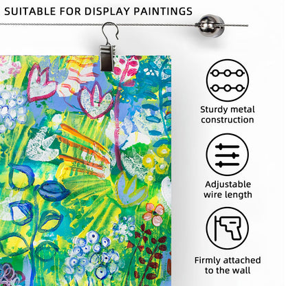 Art Display for Kids Artwork, 5ft Picture Hanging Wire Kit with 48 Clips for Kids Art Artwork Display, Photo, Wall Hanging Room Bedroom Decor