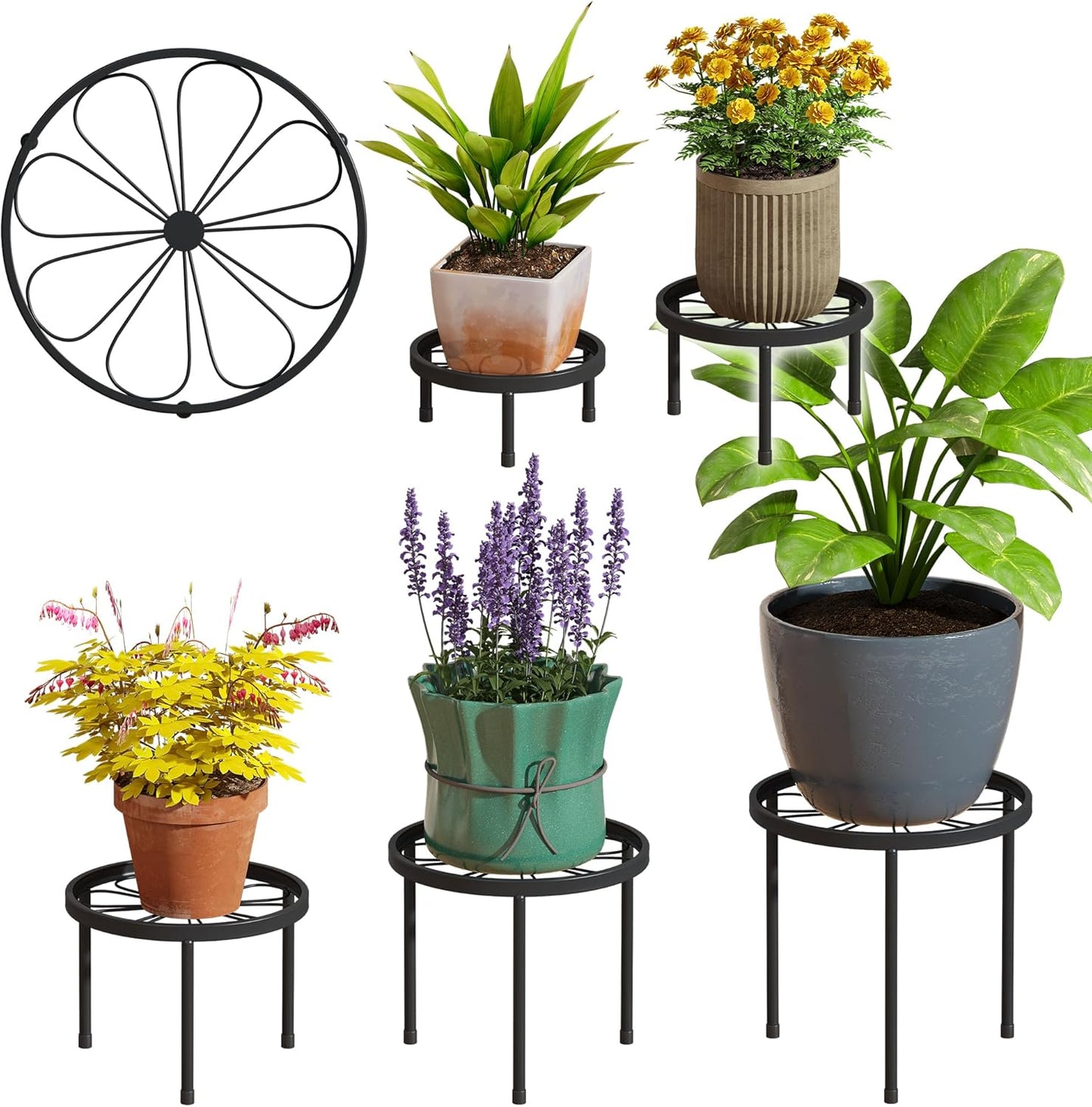 5 Pack Metal Plant Stand Indoor Outdoor Heavy Duty Plant Stands Anti-Rust Iron Flower Pot Stands,Flower Pot Stand Plant