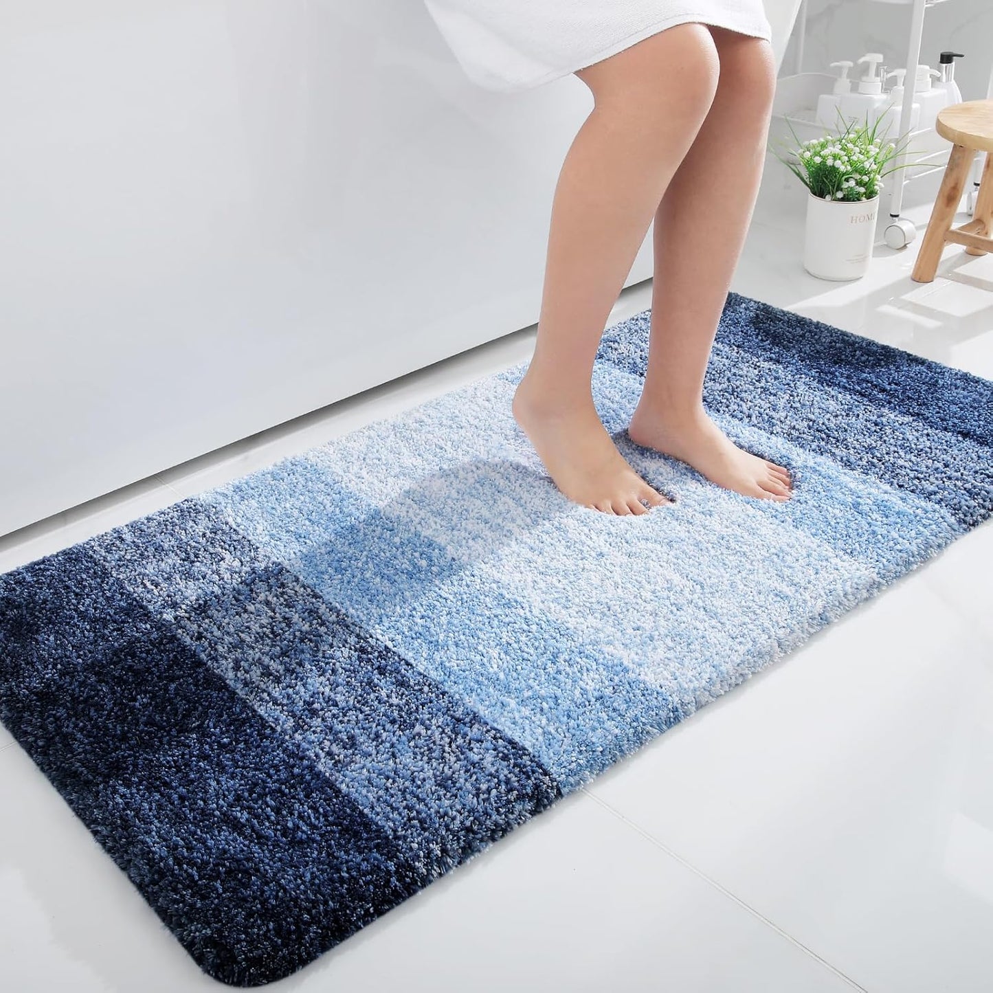 OLANLY Large Bathroom Rug Mat - Extra Soft Microfiber, Quick Dry, Machine Washable | 44x32, Navy