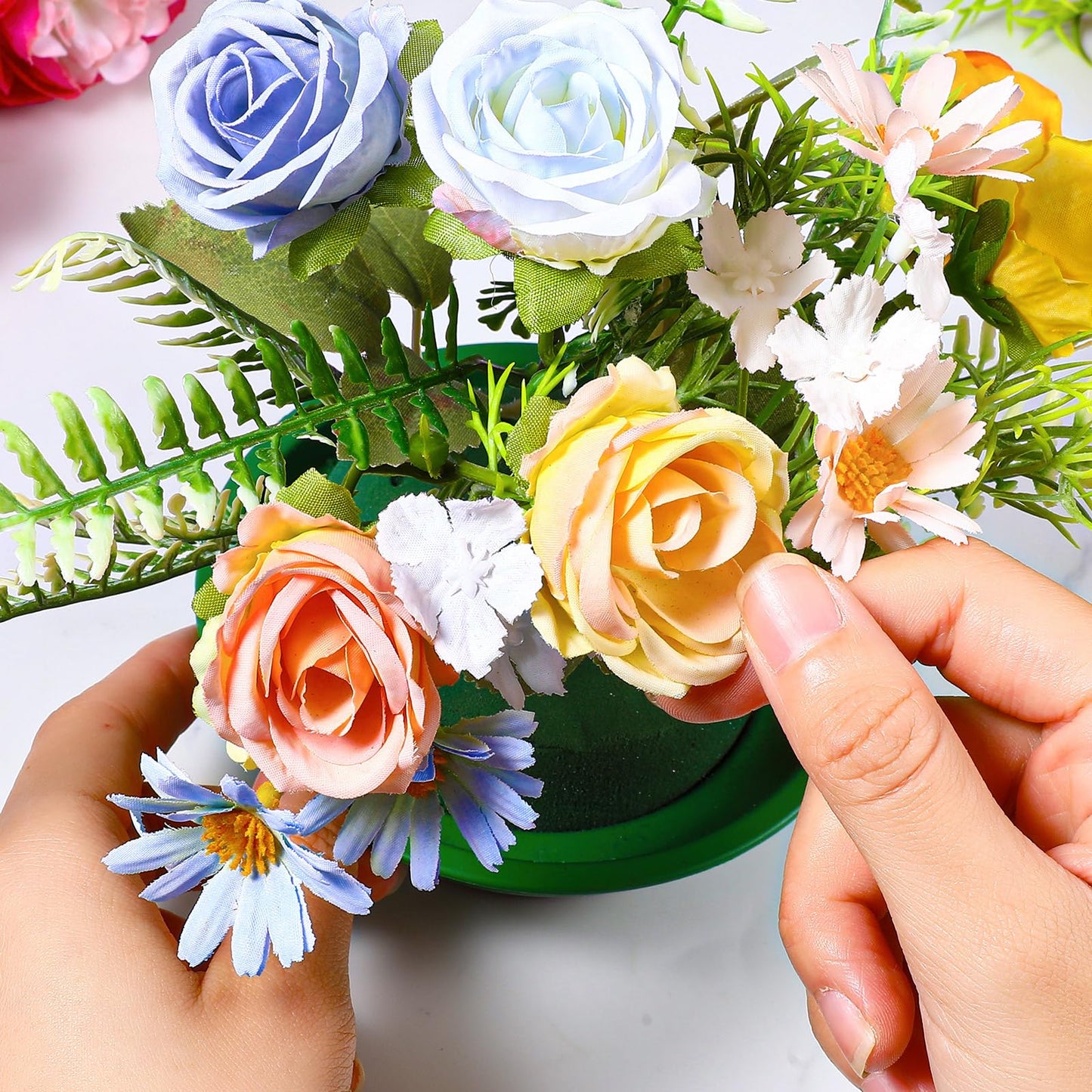 16 Pack Round Floral Foam with Bowls, Green Wet Flower Arrangement Kit, DIY Supplies for Wedding Birthday Party Table Centerpiece Decor, Fresh Artificial Flowers