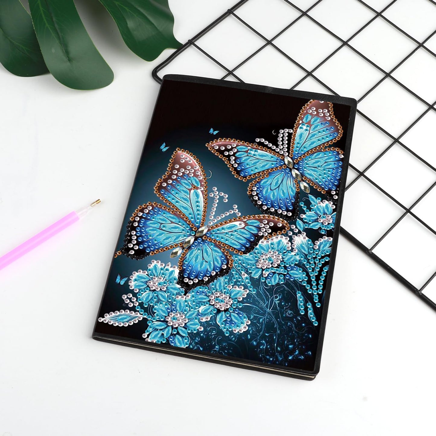JISHSHAY Diamond Painting Notebook Journal Diamond Art Note Book Gem Art Sketchbook Gem Painting Diary Mosaic Kits for Adults Blank Notebook with Special Shaped 14.5×21cm/5.7×8.26in Butterfly Flower