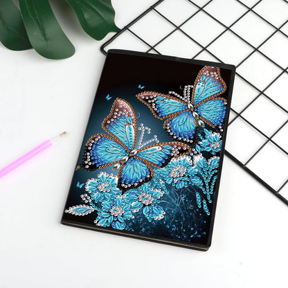 JISHSHAY Diamond Painting Notebook Journal Diamond Art Note Book Gem Art Sketchbook Gem Painting Diary Mosaic Kits for Adults Blank Notebook with Special Shaped 14.5×21cm/5.7×8.26in Butterfly Flower