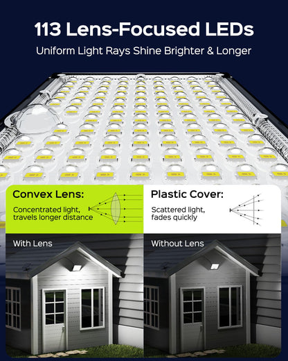 JACKYLED Solar Lights Outdoor Waterproof, Motion Sensor Flood Light 113 LED Bright Cool White Dusk to Dawn Solar Powered Outdoor Lights for Backyard Porch Garden Patio Garage (3 Pack)
