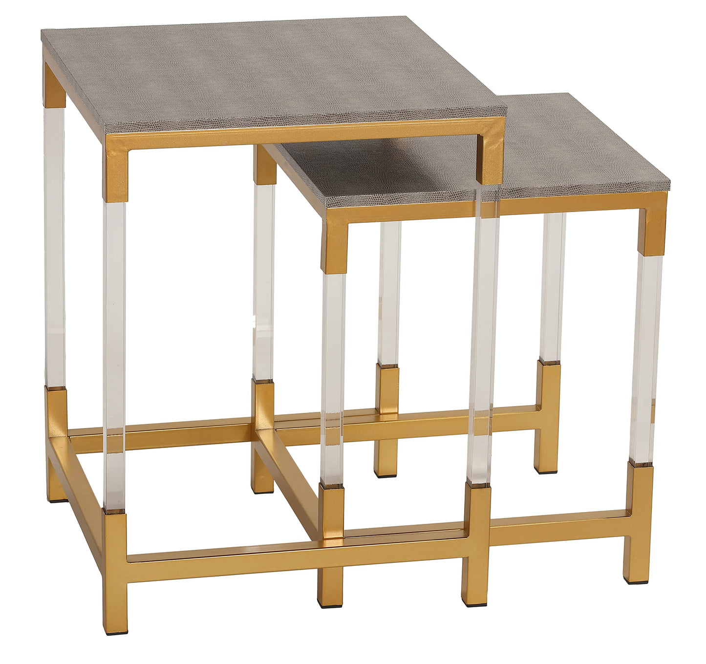 Cortesi Home Annidarsi Square Nesting Tables with Clear Acrylic Legs, Gold