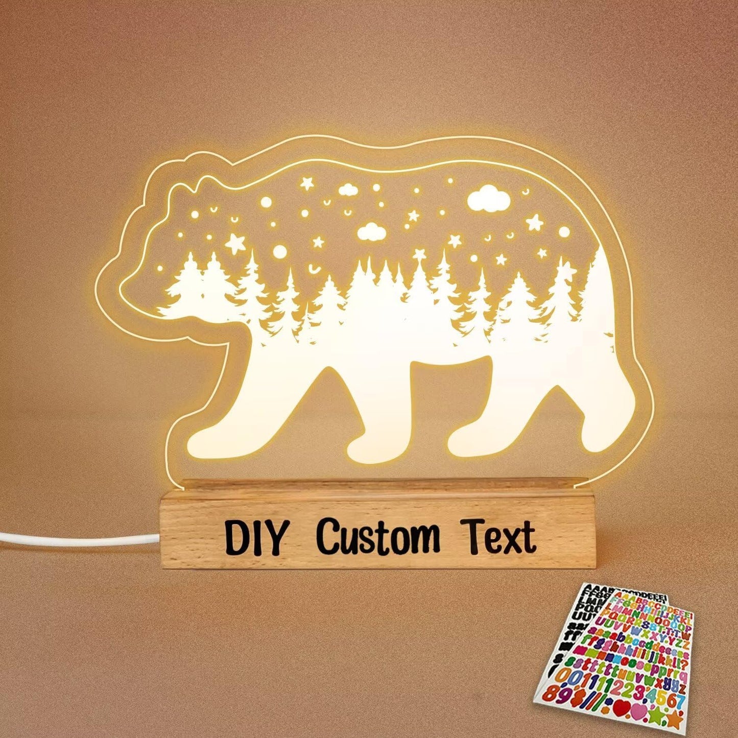 Personalized Night Light for Baby Kids, Custom DIY Name Bear Led Lamp for Girls Boys, Customized Name Night Lights Gift