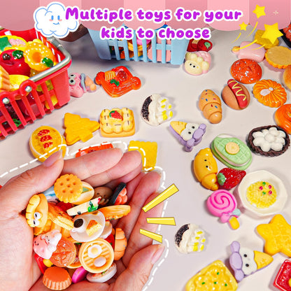 183Mini Food Toys Dollhouse Fruit Vegetable Bread Rack Display Shelf Grocery Store Shopping Cart Basket Miniature Drink Supermarket Metal Handcart Kitchen Play Game Party Cash Register