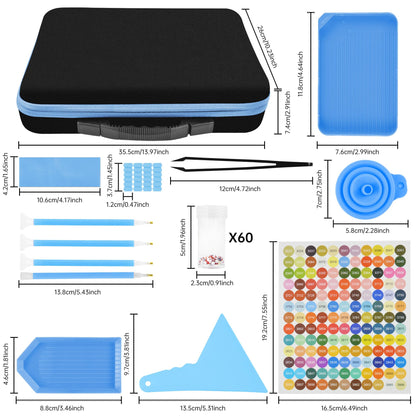 Mlife Diamond Painting Storage Boxes,1 Diamond Painting A4 Light Box Tracing Light Board with 3 Brightness, 80 Slots Bead Storage with 5D Diamond Art Accessories and Tools Kit（Blue）