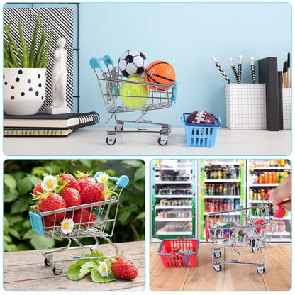 134pcs Mini Shopping Cart Basket Miniature Food Drink Bottle Supermarket Metal Handcart Toys Doll House Store Cosplay Game Dollhouse Grocery Fruit Cake Bread Party Trolley Model Dollar Bills