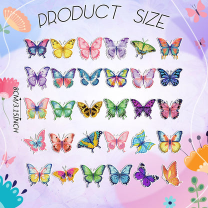 30 Pcs Butterfly Diamond Painting Magnets Luminous Butterfly Diamond Art Kits for Refrigerator Spring Fridge Magnet Stickers for DIY Craft Home Decors