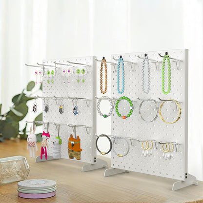 Pegboard Smith 2-Pack Metal Tabletop Pegboard Display Stand for Craft Shows – 12"x16" Tabletop Peg Board Display with 24 Hooks for Jewelry (Milky White)